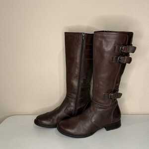 Born Attila Leather Tall Riding Boots Buckles Low Heel Brown Women’s Size 7